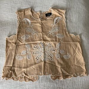 Vici Tan Scalloped Embroidered Blouse, open back